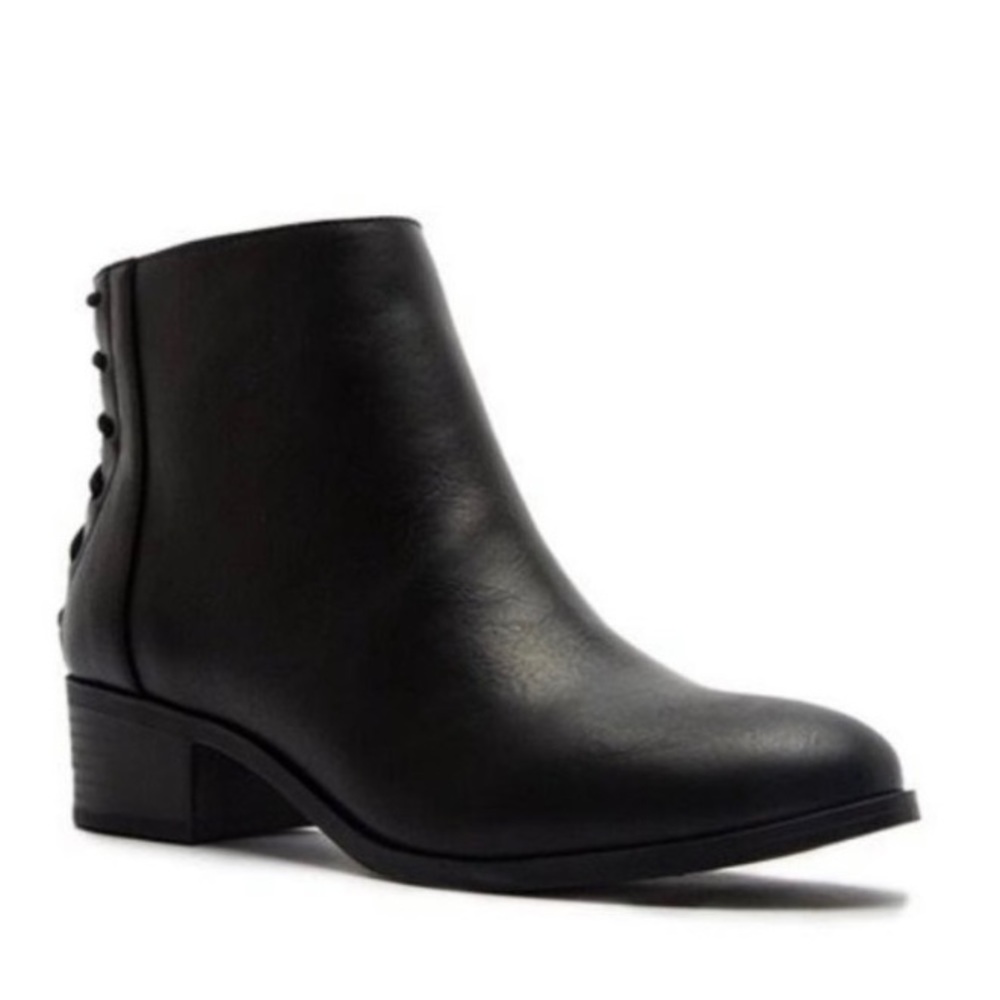 Black leather ankle booties lace design boots